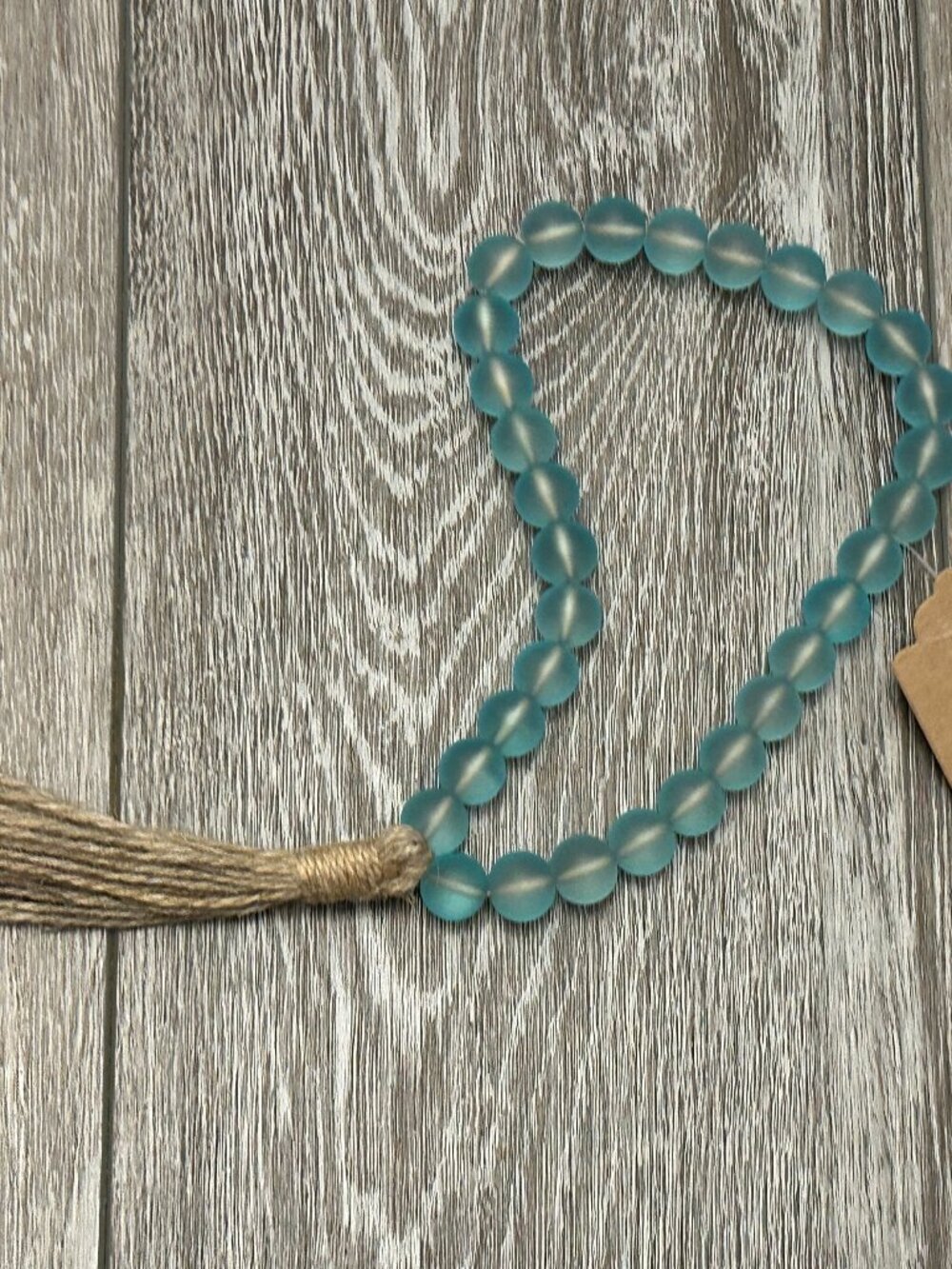 NWT Coastal Aqua Blue Sea Glass Beaded Garland Loop w Rope Tassel Beachy Decor